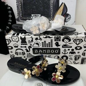 Bamboo Black Floral Sandals